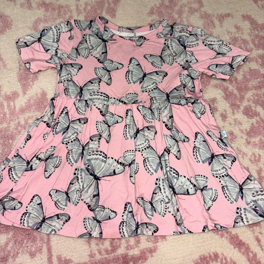 Posh Peanut Pink Butterfly Peplum Short Sleeve Bamboo Shirt size 2T